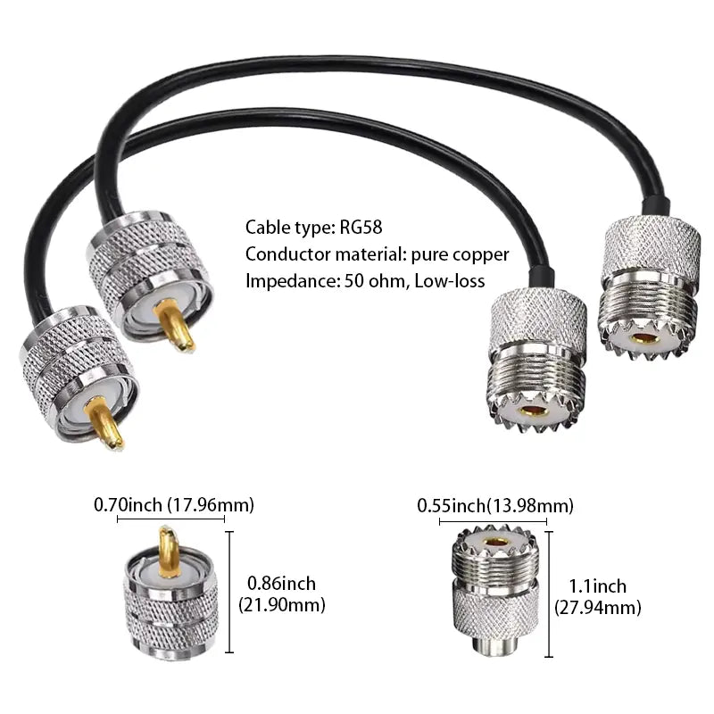 RG58U UHF Male to UHF Female Coaxial Cable 1 Meter 50 Ohm PL259 to SO239 RF Antenna Extension Cable