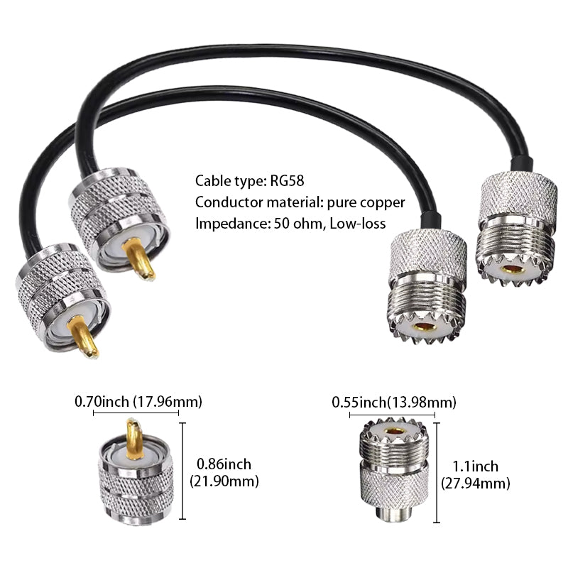 RG58 UHF Male to UHF Female Coaxial Cable 1 Meter 50 Ohm PL259 to SO239 RF Extension Cable